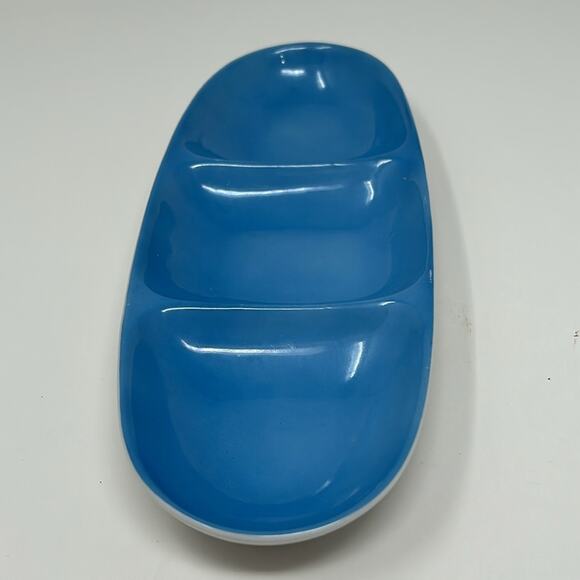 Vintage Legardo Tackett for Schmid  Blue 3 Section Divided Porcelain Relish Dish - Picture 4 of 13